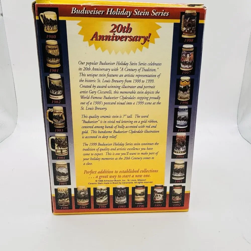 Budweiser 1999 Holiday Stein Ceramic Mug New In Box. With Paperwork. Very Nice!
